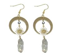 Crystal Celestial Moon Star Dangle Earrings for Women Girls Vintage Boho Irregular Quartz Gemstone Reiki Healing Tree of Life Statement Drop Dangling Fish Hook Stud Earring Jewelry