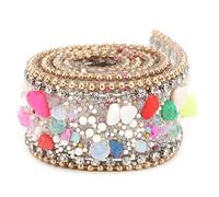Crystal Chain Trim Ribbon, 2.5cm DIY Mesh Wrap Roll Crystal Rhinestones Chain Trim Ribbon Decoration for Craft DIY Bag Shoes Clothes (Colorful Stone + Gold Beads and Diamond Chain)