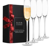 Crystal Champagne Flutes - Elegant Champagne Glasses, Hand Blown - Set of 4 Modern Champagne Flutes, 100% Lead Free Premium Crystal - Gift for Wedding, Anniversary, Christmas - 5oz, Clear