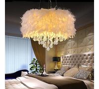 Crystal Chandelier, 4-Light Feather Pendant Light,50Cm White Feather Chandelier Pendant Light Shade, Light Fittings Ceilings for Bedroom,Dining Room and 's Room