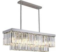 Crystal Chandelier Ceiling Light - Luxury Rectangle Pendant Lamp for Dining Room, Bedroom, Kitchen - Chrome Finish with LED Compatibility