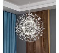 Crystal Chandelier, Dandelion, 12 Lights Modern Round Firework Chandelier, Silver Stainless Steel Chandelier for Dining Room Bedroom Living Room Girl's Room