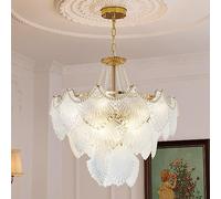 Crystal Chandelier Gold Vintage Pendant Lighting with Leaf Crystal Drum 8-Light Raindrop Ceiling Light Fixture Perfect for Living Room Dining Room Bedroom Entryway Foyer