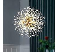 Crystal Chandelier in Gold 9 Light Modern Chandelier Firework Chandelier Dandelion luminaire, Bedroom Chandelier, Ceiling Suspension Lighting for Dining Room, Bedroom, Aisle