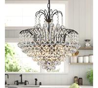 Crystal Chandelier Pendant Flushmount Ceiling Light Lighting Fixture for Bedroom Hallway Bar Kitchen Bathroom, H 17.3" x W 18.9"/44cm x 48cm, Black, E14 Base