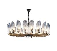 Crystal Chandelier Pendant Lamp, Large Luxury Ceiling Light Fixture with Feather Shaped Glass Decor, E14 Base for Living Room, Foyer, Stairwell, Hotel