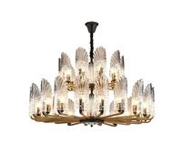 Crystal Chandelier Pendant Lamp, Large Luxury Ceiling Light Fixture with Feather Shaped Glass Decor, E14 Base for Living Room, Foyer, Stairwell, Hotel