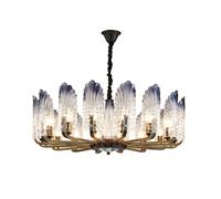 Crystal Chandelier Pendant Lamp, Large Luxury Ceiling Light Fixture with Feather Shaped Glass Decor, E14 Base for Living Room, Foyer, Stairwell, Hotel