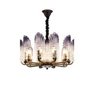 Crystal Chandelier Pendant Lamp, Large Luxury Ceiling Light Fixture with Feather Shaped Glass Decor, E14 Base for Living Room, Foyer, Stairwell, Hotel