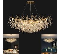 Crystal Chandelier Pendant Light, Gold LED Raindrop Design, Three-Level Dimming for Living Room, Dining Room, Hotels - Modern Luxury Lighting Fixture