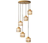 Crystal Chandelier Pendant Light Modern Stairs Living Room Vintage Adjustable Long Pendant Lamp for Villa Dining Room Kitchen Bar Study Office Retro Classic Design Decorative Lighting Height 200 cm