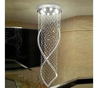 Crystal Chandelier, Pendant Lights W12 X H32 Staircase Round Spiral Rain Drop Clear K9 Crystal LED Chandelier Light Fixture - GU10 Socket Large Ceiling Hanging Pendant Light