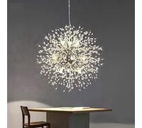 Crystal Chandelier, Silver Dandelion, 9-Light Firework Chandelier for Living Room, Dining Room, Kitchen Island, G9 Bulb Included