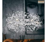 Crystal Chandelier Silver Dandelion 9 Light Fireworks Chandelier for Living Room Dining Room Kitchen Island G9 Included