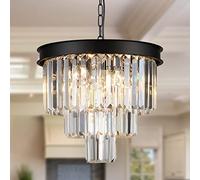 Crystal Chandeliers 16/40Cm Black Ceiling Pendant Light Fixture 3 Tiers Dimmable Flush Mount Chandeliers Round Raindrop for Living Room Dining Room Foyer Kitchen Entryway