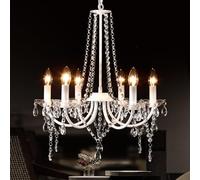 Crystal Chandeliers, 6 Lights Modern Chandeliers Ceiling Light Fitting Elegant Pendant Lights, White Vintage Crystal Ceiling Light for Dining Room, Living Room, Bedroom, Kitchen, Hallway, E14 Socket