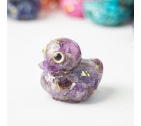 Crystal Chip Duck Collectible Figurine, Mini Natural Stone Ornament with Cute Yellow Beak, Decorative Animal Statue for Desk, Shelf, Home & Office Display, Dreamy Purple
