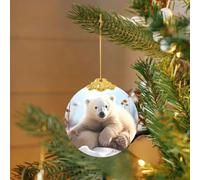 Crystal Christmas Ornaments for Christmas Tree Hanging Decoration Round Cute Polar Bear Animals Ornament with Gold Ribbon Crafts Pendant Glass Xmas Decor Party Supplies