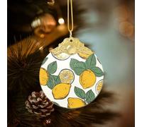 Crystal Christmas Ornaments for Christmas Tree Hanging Decoration Round Lemon Fruit Pattern Ornament with Gold Ribbon Crafts Pendant Glass Xmas Decor Keepsake Gifts Party Supplies