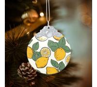 Crystal Christmas Ornaments for Christmas Tree Hanging Decoration Round Lemon Fruit Pattern Ornament with Gold Ribbon Crafts Pendant Glass Xmas Decor Keepsake Gifts Party Supplies