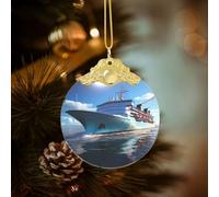 Crystal Christmas Ornaments for Christmas Tree Hanging Decoration Round Ocean Ferry Boat Ornament with Gold Ribbon Crafts Pendant Glass Xmas Decor Keepsake Gifts Party Supplies