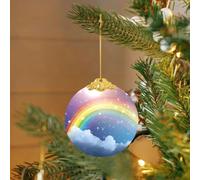 Crystal Christmas Ornaments for Christmas Tree Hanging Decoration Round Star in Rainbow Sky Ornament with Gold Ribbon Crafts Pendant Glass Xmas Decor Party Supplies