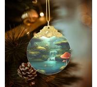 Crystal Christmas Tree Decorations Fantasy River Mushroom Ornament 3" Personalized Christmas Tree Ornaments Glass Circle Pendant Hanging Ornament for Holiday Decoration Xmas Keepsake Gifts
