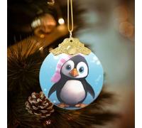 Crystal Christmas Tree Decorations Lovely Penguin Ornament 3" Personalized Christmas Tree Ornaments Glass Circle Pendant Hanging Ornament for Holiday Decoration Xmas Keepsake Gifts
