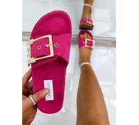 Crystal Chunky Buckle Sliders Love Lemonade Fuchsia 5