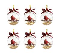 Crystal Clear Acrylic Christmas Ornament Ball with Cardinal Bird Design, Glass-Like Sphere with Cherry Blossoms, Gold Glitter Accents, Holiday Tree Decoration (A(6PC))