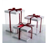 Crystal Clear Cake Box/Gift Box - 14 inch square base - 28 cm tall - in white