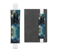 Crystal Clear Coastline Print Adjustable Elastic Band Pen Holder Pu Leather Pen Sleeve Pouch For Hardcover Journals, Notebooks