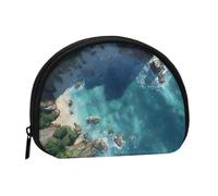 Crystal Clear Coastline Printed Seashell Portable Mini Change Storage Bag, Durable and Portable