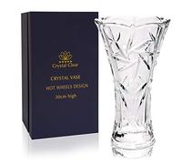 Crystal Clear Flower Vase for Decor - 30cm Tall Transparent Glass Vase, Hot Wheels Design & Eternal Love Vases for Home, Garden Church, Shop, Decorations, Dining Table, Living Room, Party Event