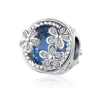 Crystal Clear Flowers Radiant Heart Blue Enamel Charm Compatible with Pandora Charms Bracelets Women Jewellery Daughter Birthday