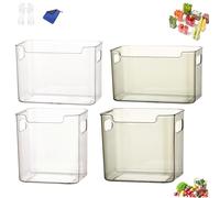Crystal Clear Freezer Storage Bins, 4 Pack Clear Plastic Bins for Refrigerator and Pantry, Freezers Bin for Bottom Freezer, with Handles for Frozen Food, Meat & Veggies, Closet, Bathroom (K)