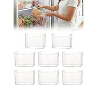 Crystal Clear Freezer Storage Bins - 4 Pack Clear Plastic Bins for Refrigerator and Pantry, Stackable Kitchen Cabinet Organizer with Handles for Frozen Food, Meat & Veggies Easy Access (8PCS L)