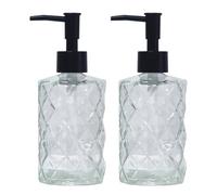 Crystal Clear Glass Soap Dispenser with Black Pump, 2 Pack 12oz Diamond Hand Dispenser, Refillable Lotion Dispenser & Dish Soap Dispenser, Bathroom Soap Dispenser for Liquid, Shower Gel