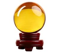 Crystal Clear Glass Sphere with Stand, Divination Yellow Ball, Figurine for Photography,Scrying,Home Decoration, Party Decor,12cm/4.7in