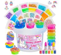 Crystal Clear Slime Kit with 36 Add-ins & 17 FL OZ Premade Base - DIY Rainbow Slime Making Kit in Bucket for Kids, Gift for Girls and Boys Ages 8-12, Party Favors for Birthday, Easter, Halloween