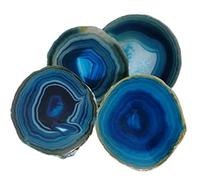 Crystal Coasters Set of 4 Agate Coaster Teal Irregular Dyed 4-5" for Drinks Coffee Wine Bar Glasses with Rubber Bumpers
