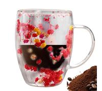 Crystal Coffee Mug | Anti-Scald Tea Cup | Insulated Layer Flowers Coffee Cup | Ergonomic Handle Anti-Scald Glass Mugs | Coffees Mug Built-in Selected Dried Flowers for Family Friends