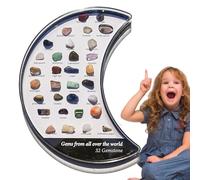 Crystal Collection - Natural Rock Set, Mineral Specimen for Learning, 32pcs Gemstone Kit with Educational Sheet, Science Display Case, Crystal Stones for Boys and Girls