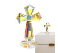 Crystal Cross - 6 Inch Desktop Christian Statue Craft | Cross Statue with 360° Faceted Design for Bookcase Prayer Room Office Pastors Dining Table Church Groups Collectors Window Sill