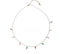 Crystal Cross Choker, Multiple Charm Layered Necklace | DAINTY CROSSES: several mini charms on crystalbeadsAnniversaries, Halloween, and Mother's Day: the perfect choice