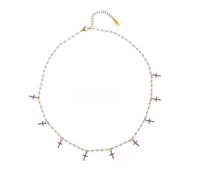 Crystal Cross Choker, Multiple Charm Layered Necklace | DAINTY CROSSES: several mini charms on crystalbeadsAnniversaries, Halloween, and Mother's Day: the perfect choice