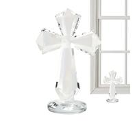 Crystal Cross Figurine - 6 Inch Tabletop Christian Sculpture Ornament - Cross Desktop Ornament with 360° Faceted Design for Catholic Families Collectors Placement Bookshelf Nightstand Coffee Table