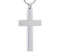 Crystal Cross Necklace for Ashes - Stainless Steel Keepsake Cremation Jewelry - Religious Cross Memorial Urn Necklace for Pet Human Ashes Pendant