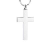 Crystal Cross Necklace for Ashes - Stainless Steel Keepsake Cremation Jewelry - Religious Cross Memorial Urn Necklace for Pet Human Ashes Pendant