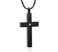 Crystal Cross Necklace for Ashes - Stainless Steel Keepsake Cremation Jewelry - Religious Cross Memorial Urn Necklace for Pet Human Ashes Pendant